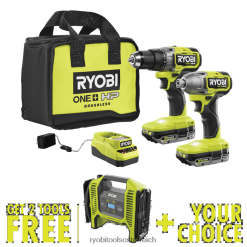 RYOBI 18-V-One+-2-Werkzeug-Kombi-Kit mit kostenlosem 18-V-One+-Doppelfunktions-Inflator/Deflator und kostenlosem Werkzeug Ihrer Wahl Elektrowerkzeuge 6V8HV6866