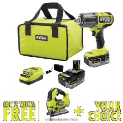 RYOBI 18 V One+ HP bürstenloser 4-Modus-1/2-Schlagschraubersatz mit hohem Drehmoment und kostenloser 18 V One+ HP bürstenloser Stichsäge und kostenlosem Werkzeug Ihrer Wahl Elektrowerkzeuge 6V8HV67