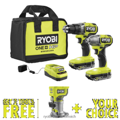 RYOBI 18 V One+ HP bürstenloses 2-Werkzeug-Kombi-Set mit kostenloser 18 V One+ Kompaktfräse und kostenlosem Werkzeug Ihrer Wahl Elektrowerkzeuge 6V8HV611