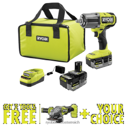 RYOBI 18V One+ HP bürstenloser 4-Modus-1/2-Schlagschraubersatz mit hohem Drehmoment und kostenlosem 18V One+ HP bürstenlosem 4-1/2-Winkelschleifer/Trennwerkzeug und kostenlosem Werkzeug Ihrer Wahl Ele
