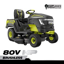 RYOBI Bürstenloser 80-V-PS-Rasentraktor mit 42 Akkus und elektrischem Akku draussen 6V8HV6220